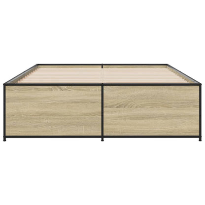 Bedframe bewerkt hout metaal sonoma eikenkleurig 135x190 cm