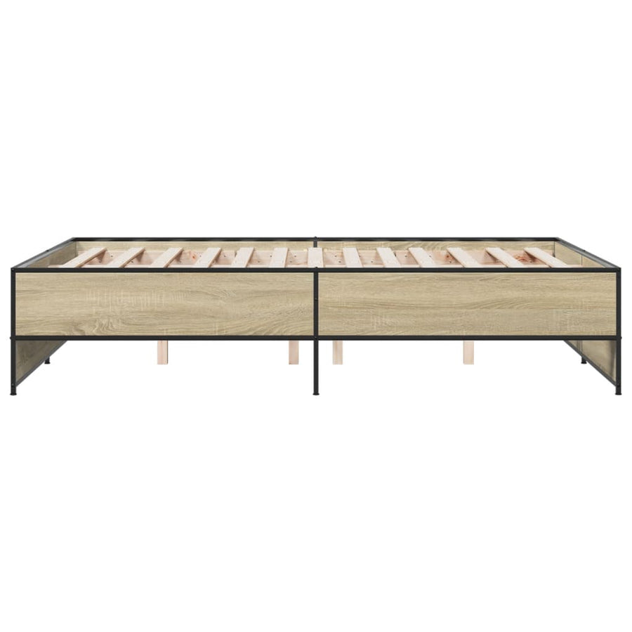 Bedframe bewerkt hout metaal sonoma eikenkleurig 135x190 cm