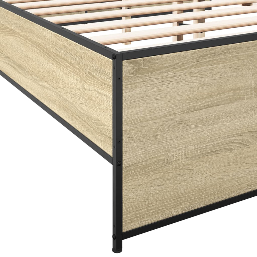 Bedframe bewerkt hout metaal sonoma eikenkleurig 135x190 cm