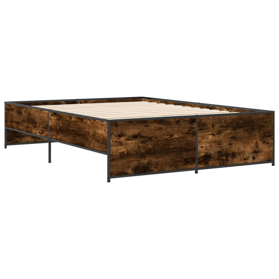 Bedframe bewerkt hout metaal gerookt eikenkleurig 135x190 cm