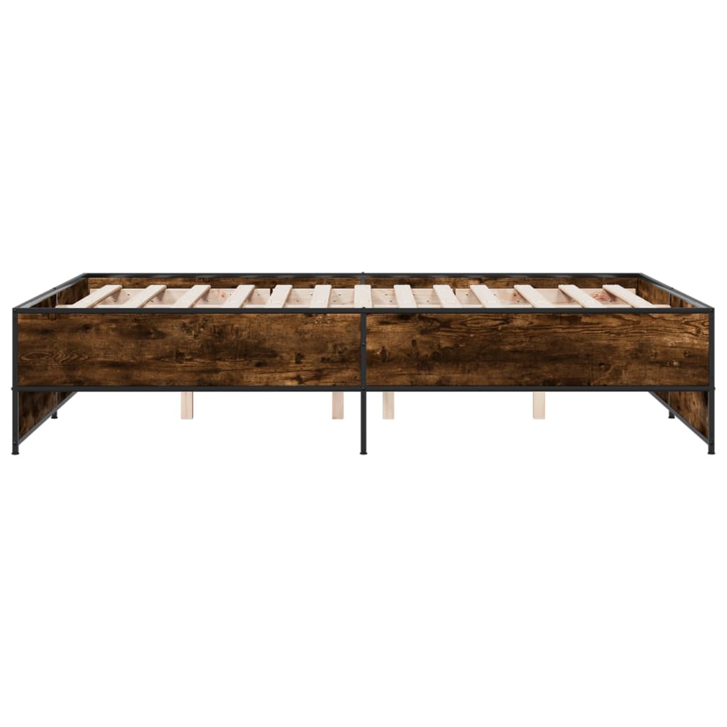 Bedframe bewerkt hout metaal gerookt eikenkleurig 135x190 cm