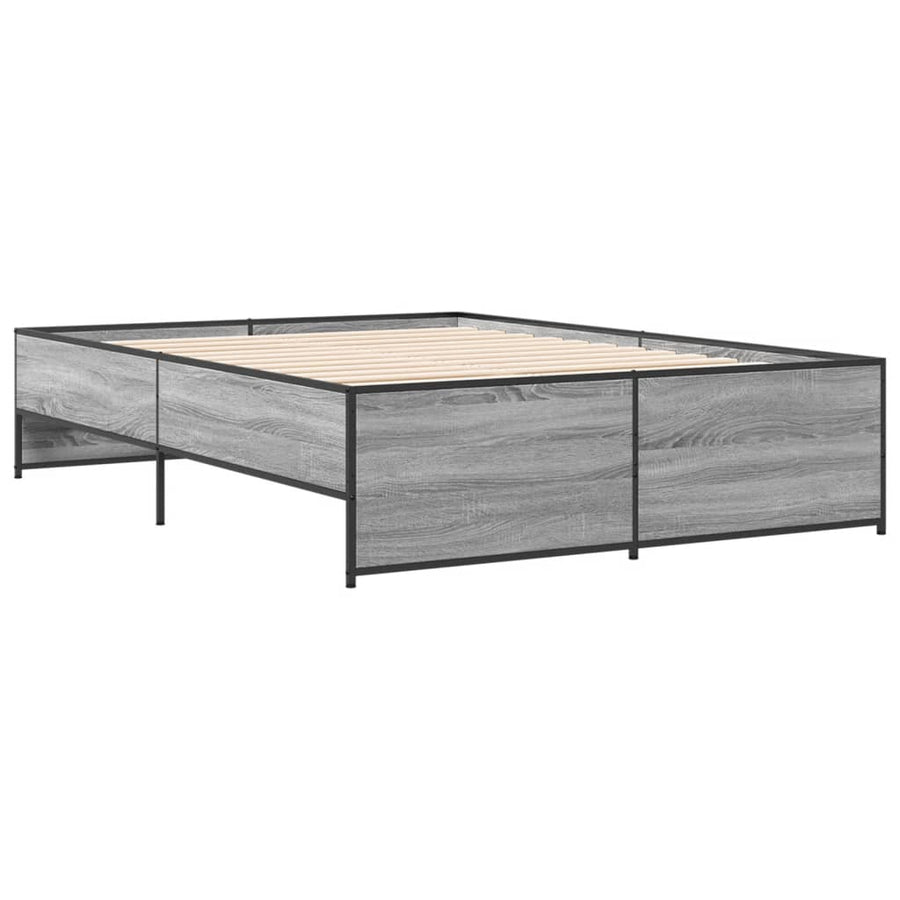 Bedframe bewerkt hout metaal grijs sonoma eiken 135x190 cm