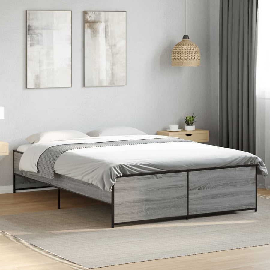 Bedframe bewerkt hout metaal grijs sonoma eiken 135x190 cm