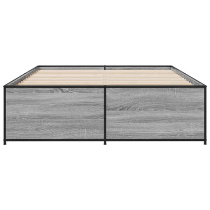 Bedframe bewerkt hout metaal grijs sonoma eiken 135x190 cm
