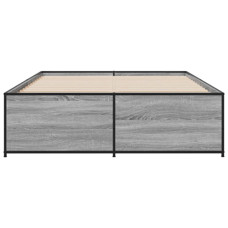 Bedframe bewerkt hout metaal grijs sonoma eiken 135x190 cm