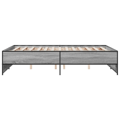Bedframe bewerkt hout metaal grijs sonoma eiken 135x190 cm