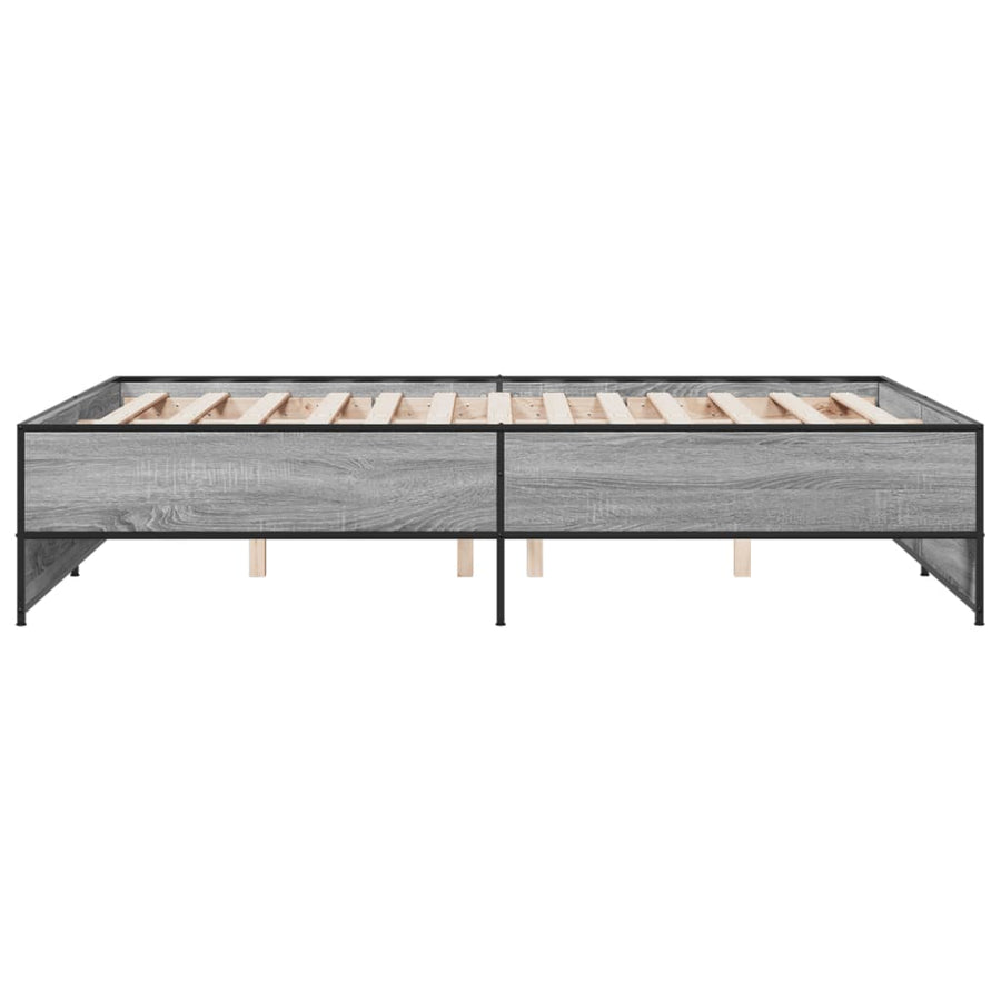 Bedframe bewerkt hout metaal grijs sonoma eiken 135x190 cm
