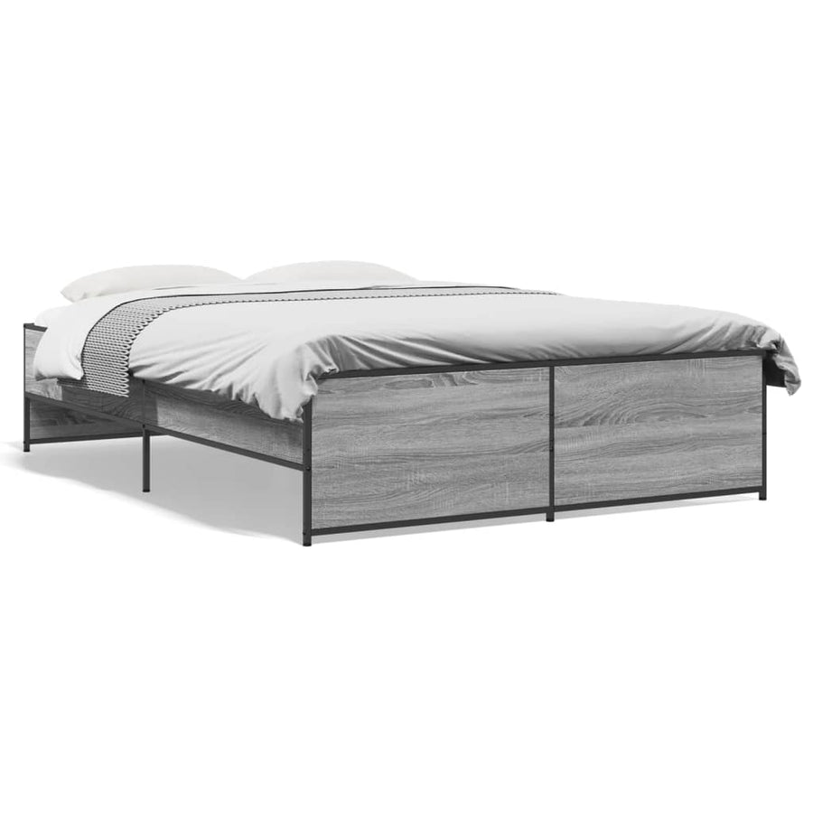 Bedframe bewerkt hout metaal grijs sonoma eiken 135x190 cm