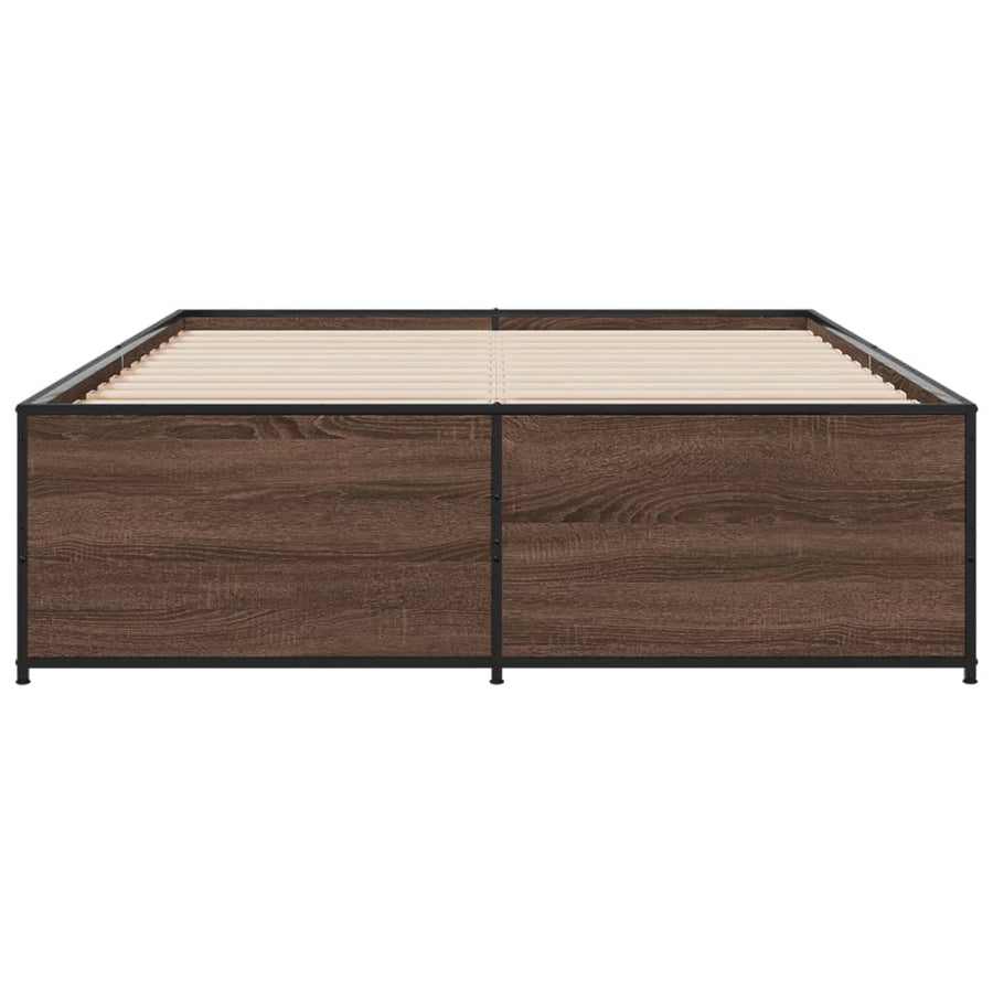 Bedframe bewerkt hout metaal bruin eikenkleur 135x190 cm