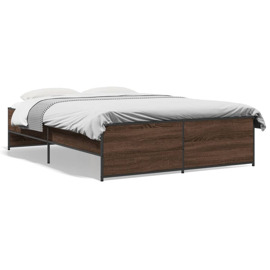 Bedframe bewerkt hout metaal bruin eikenkleur 135x190 cm