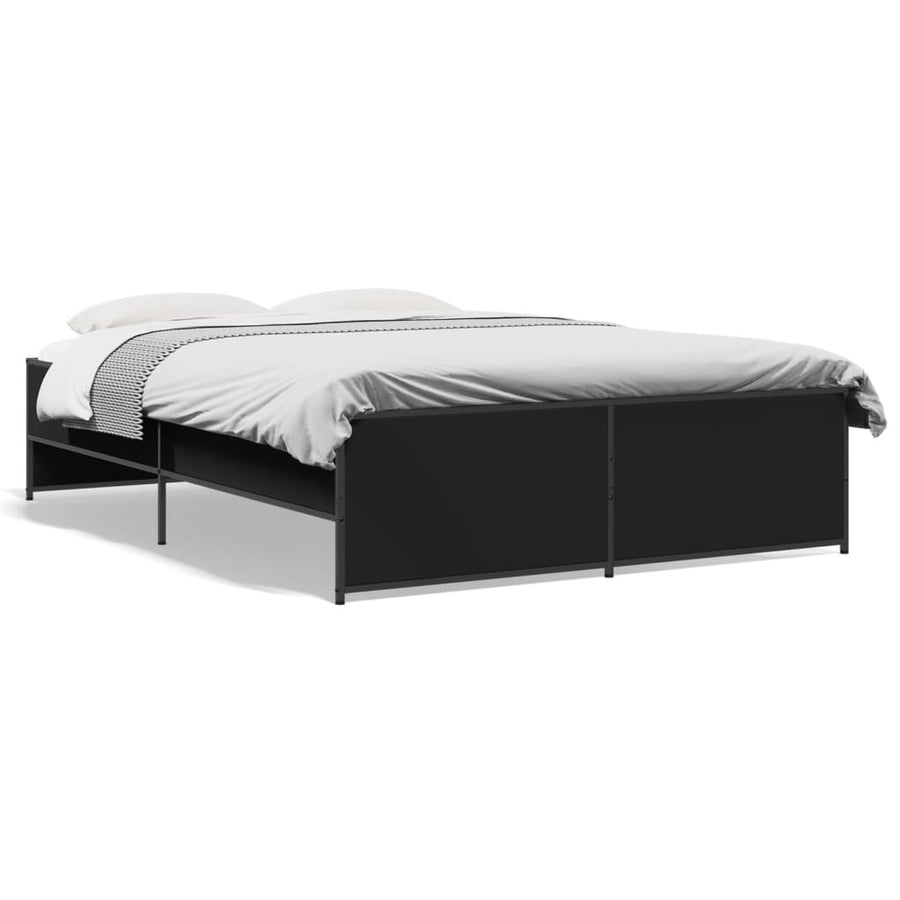 Bedframe bewerkt hout metaal zwart 120x190 cm