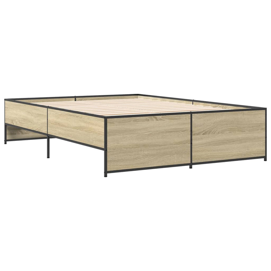 Bedframe bewerkt hout metaal sonoma eikenkleurig 120x190 cm