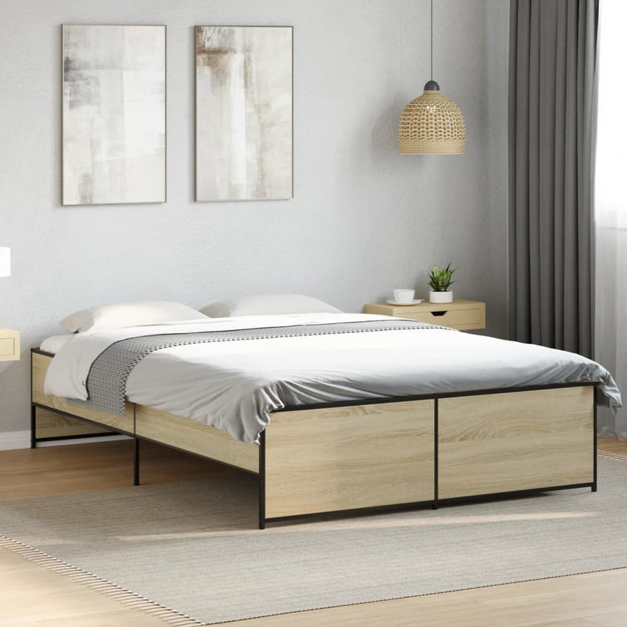 Bedframe bewerkt hout metaal sonoma eikenkleurig 120x190 cm