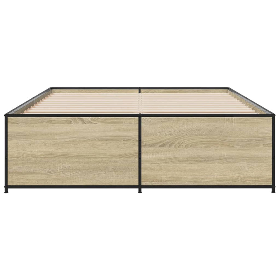 Bedframe bewerkt hout metaal sonoma eikenkleurig 120x190 cm