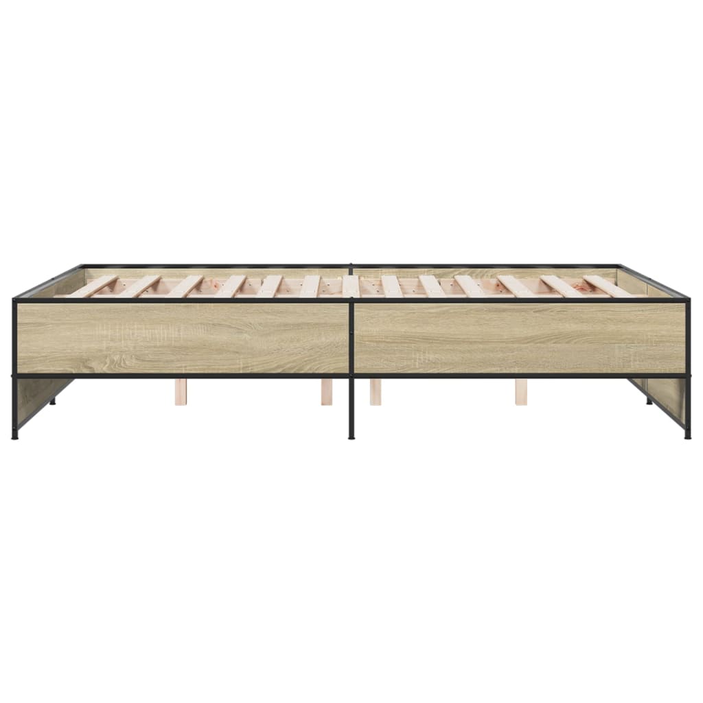 Bedframe bewerkt hout metaal sonoma eikenkleurig 120x190 cm