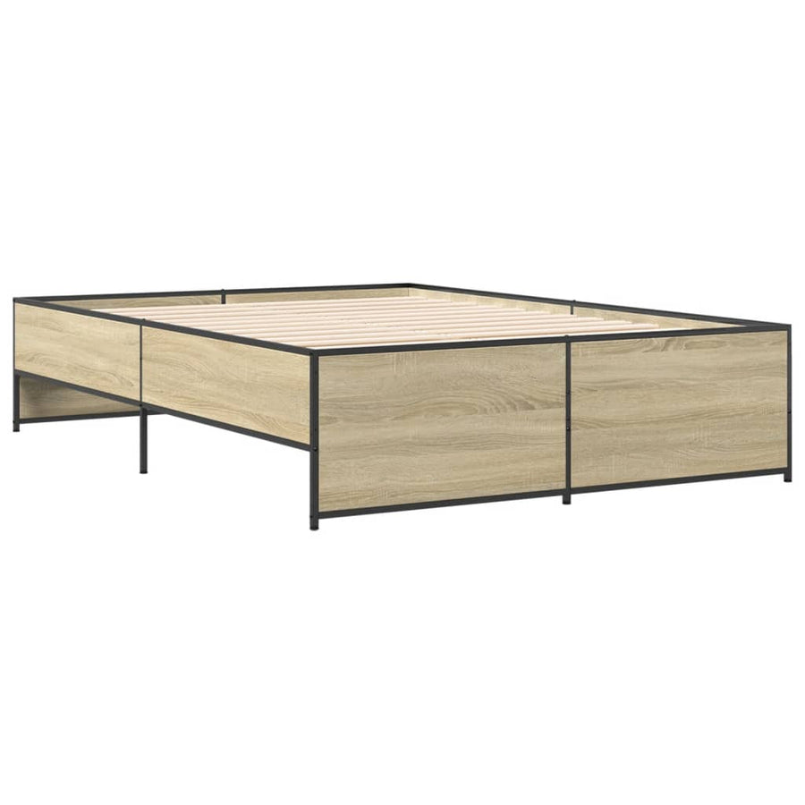 Bedframe bewerkt hout metaal sonoma eikenkleurig 120x190 cm