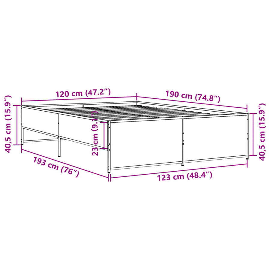 Bedframe bewerkt hout metaal sonoma eikenkleurig 120x190 cm