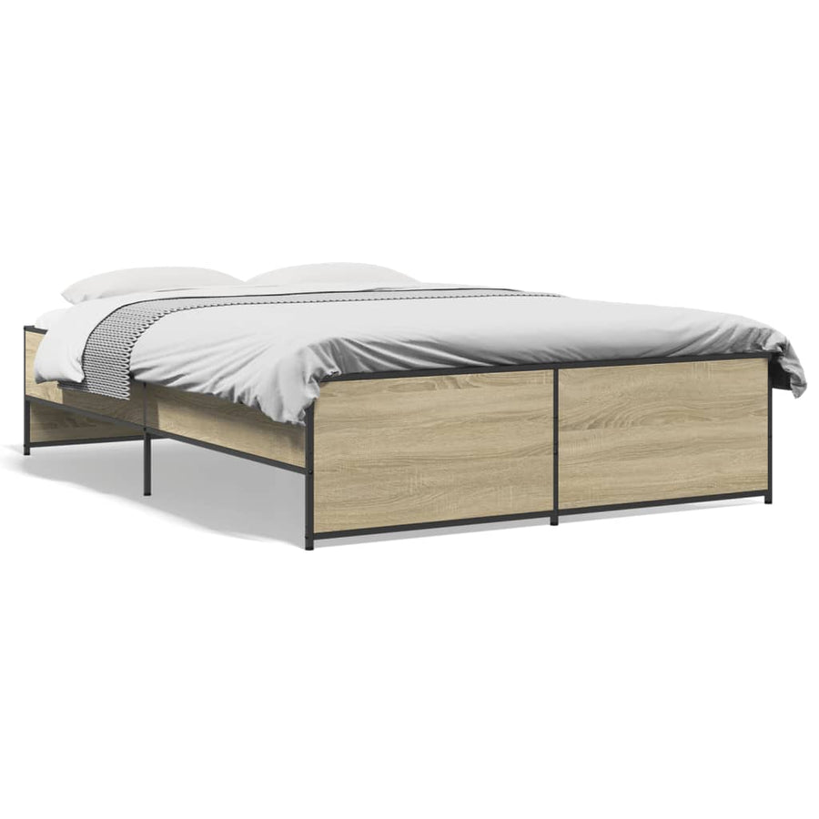 Bedframe bewerkt hout metaal sonoma eikenkleurig 120x190 cm