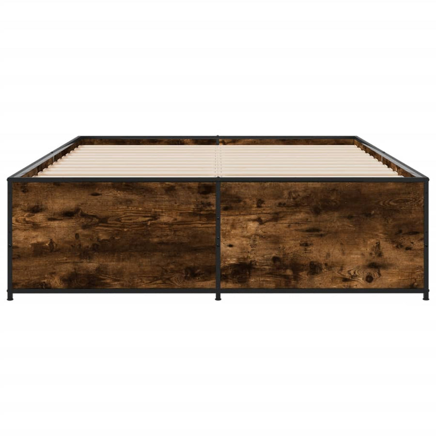 Bedframe bewerkt hout metaal gerookt eikenkleurig 120x190 cm