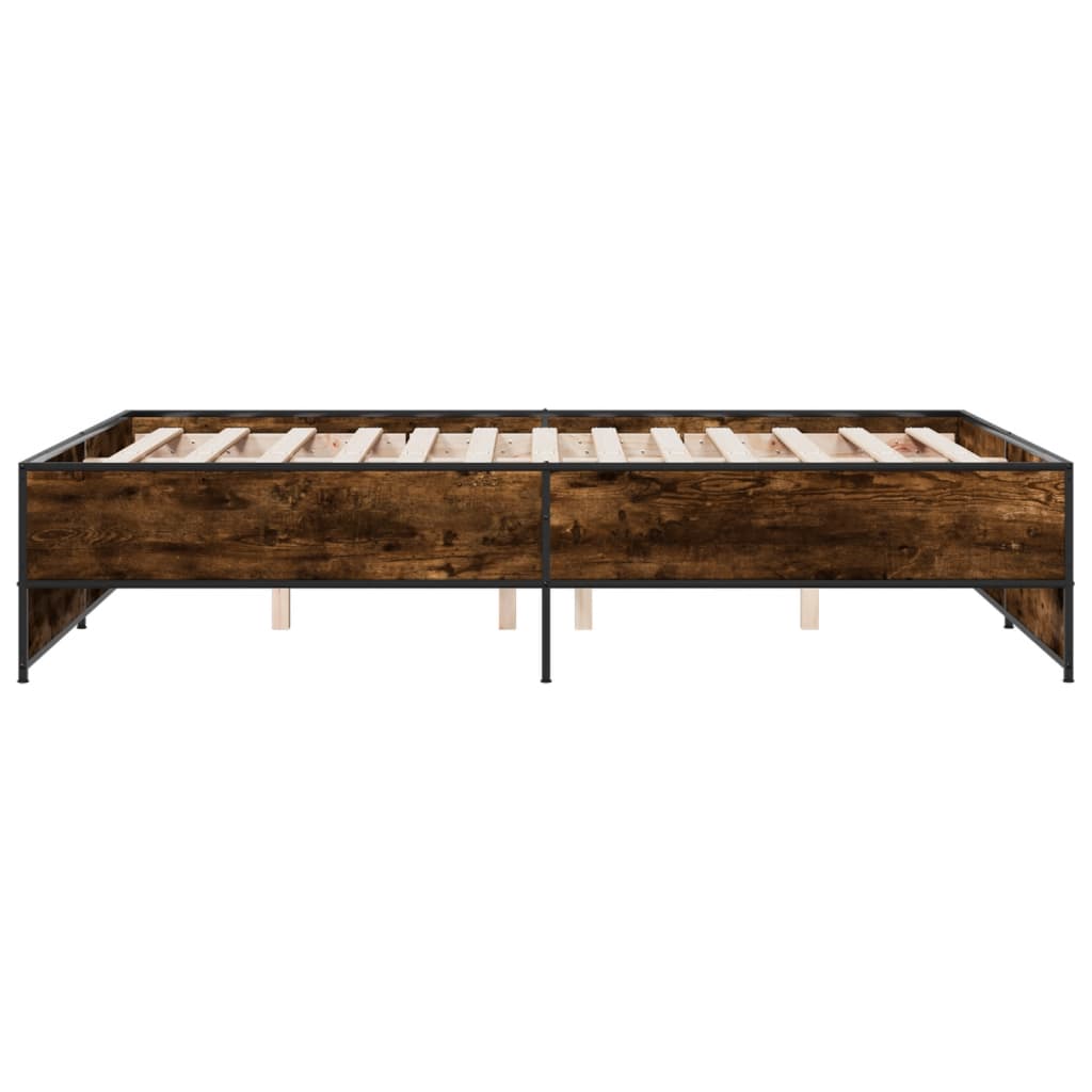 Bedframe bewerkt hout metaal gerookt eikenkleurig 120x190 cm