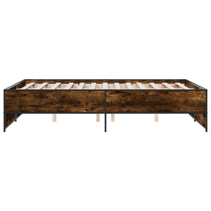 Bedframe bewerkt hout metaal gerookt eikenkleurig 120x190 cm