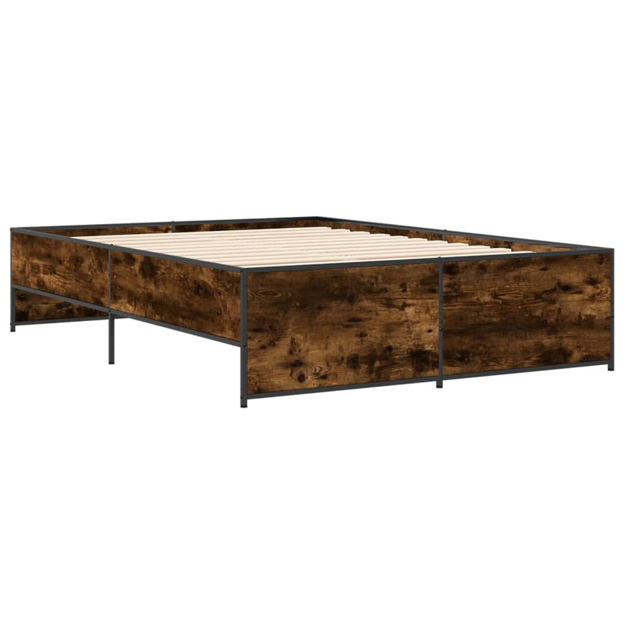 Bedframe bewerkt hout metaal gerookt eikenkleurig 120x190 cm