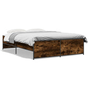 Bedframe 120x190 cm bewerkt hout metaal gerookt eiken