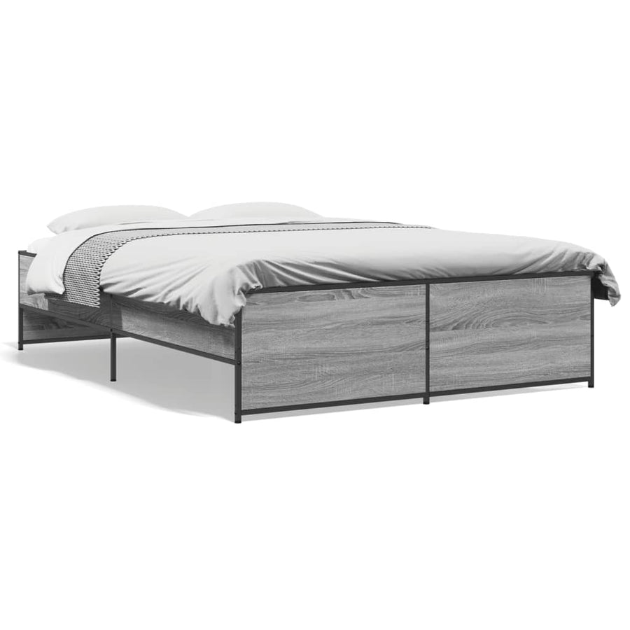 Bedframe bewerkt hout metaal grijs sonoma eiken 120x190 cm