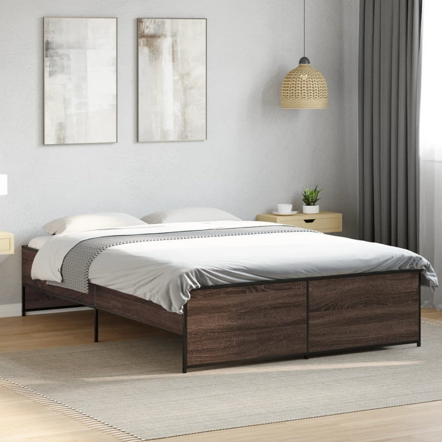 Bedframe bewerkt hout metaal bruin eikenkleur 120x190 cm