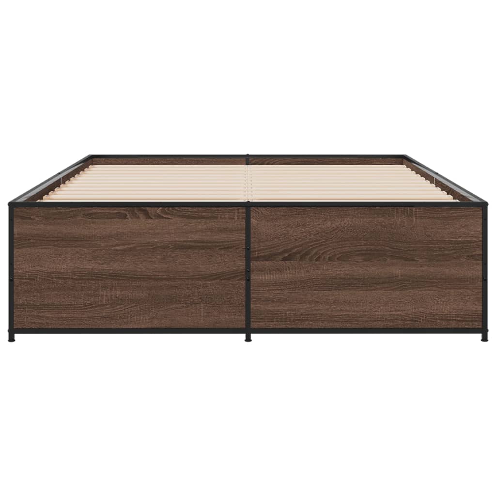 Bedframe bewerkt hout metaal bruin eikenkleur 120x190 cm
