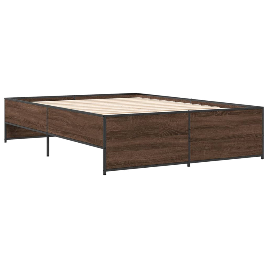 Bedframe bewerkt hout metaal bruin eikenkleur 120x190 cm