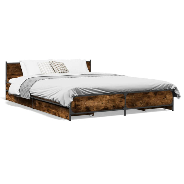 Bedframe met lades bewerkt hout gerookt eikenkleurig 160x200 cm