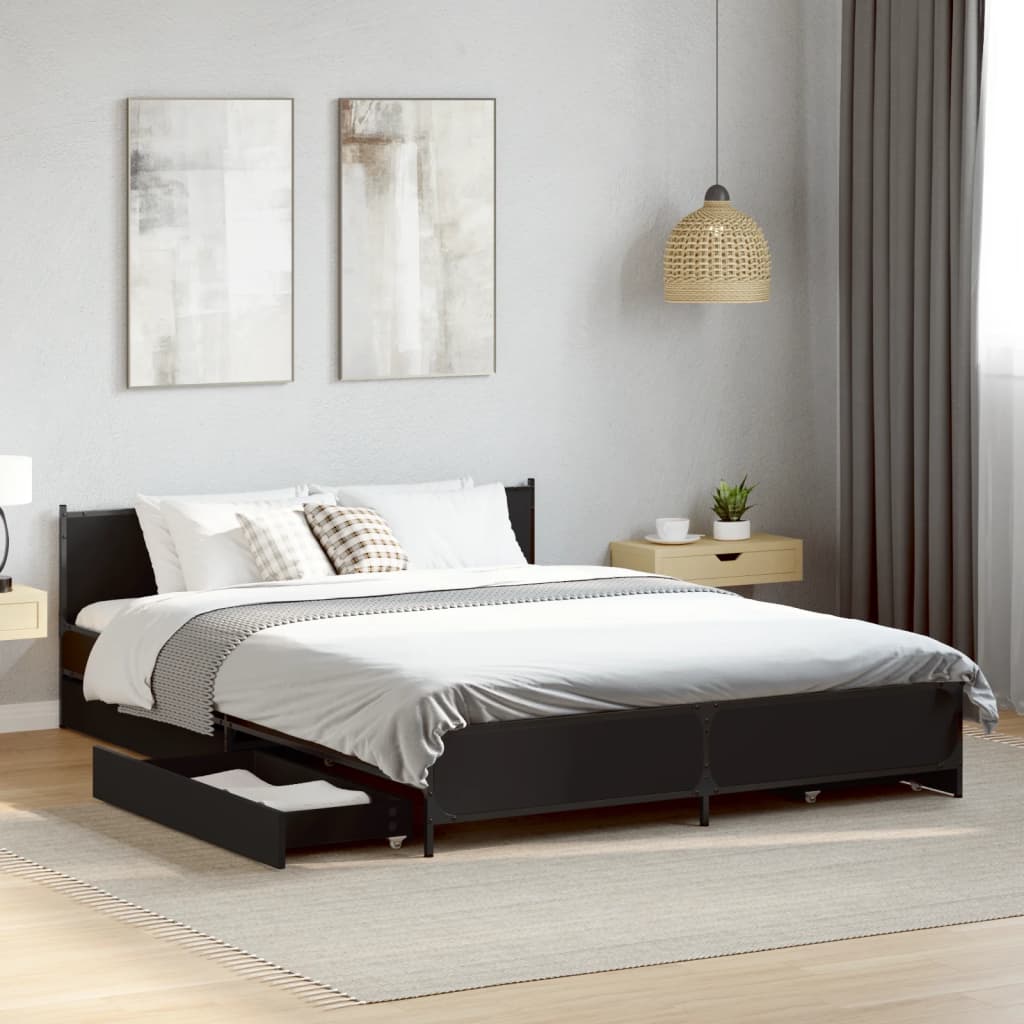 Bedframe met lades bewerkt hout bruineikenkleurig 135x190 cm