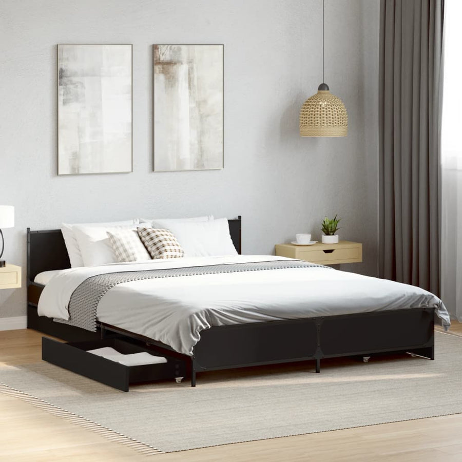 Bedframe met lades bewerkt hout bruineikenkleurig 135x190 cm
