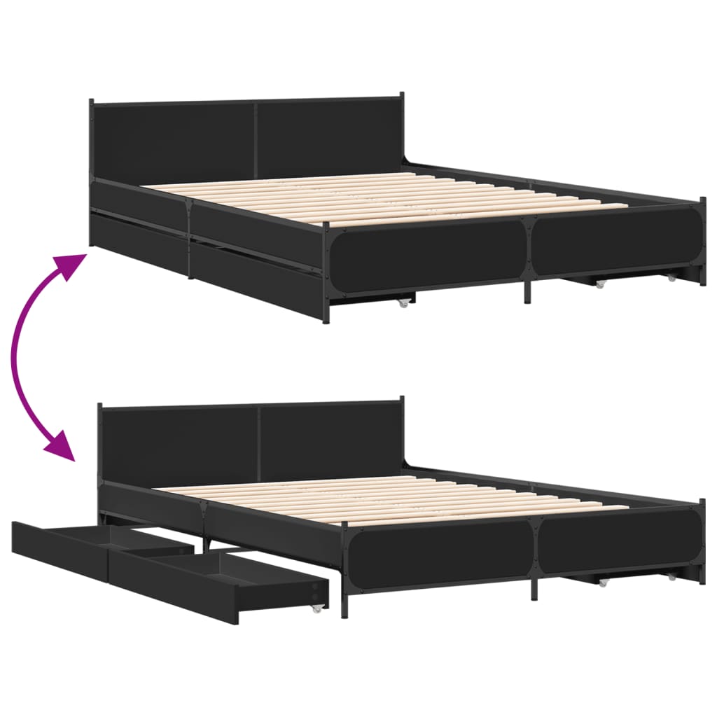 Bedframe met lades bewerkt hout bruineikenkleurig 135x190 cm
