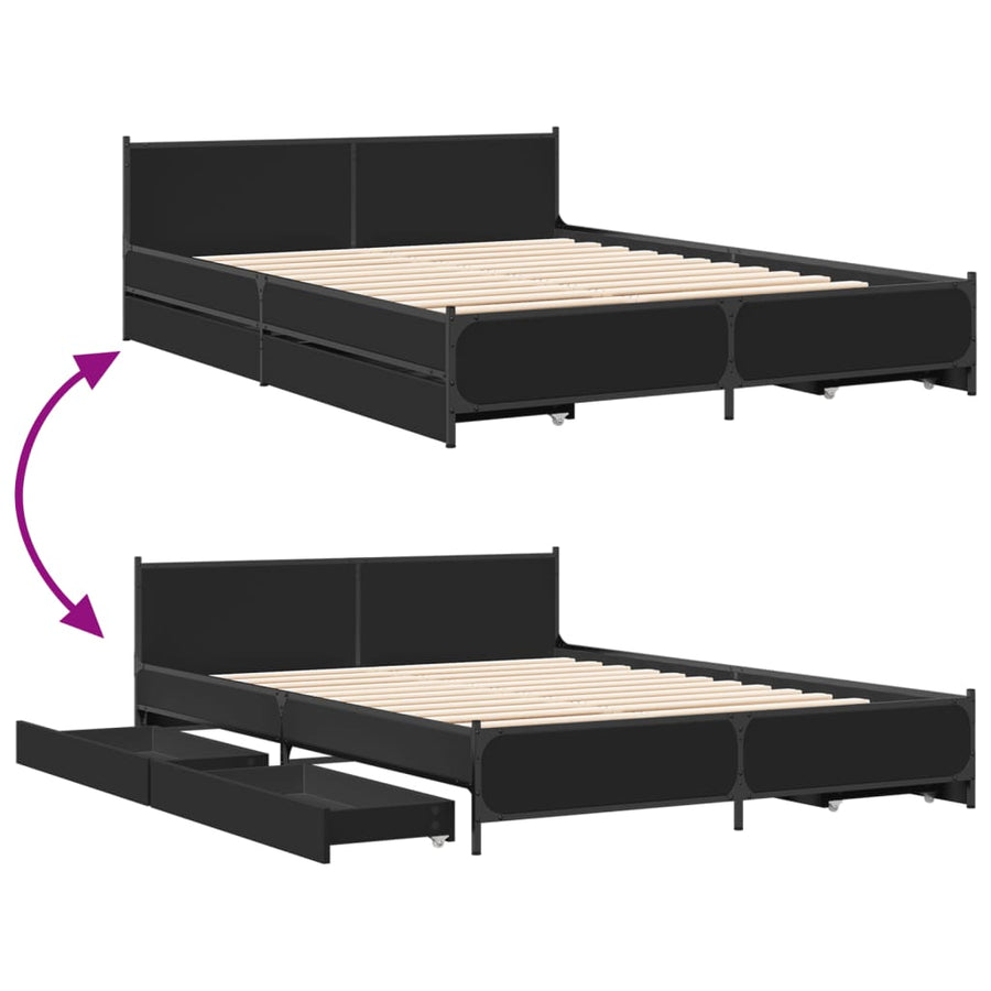 Bedframe met lades bewerkt hout bruineikenkleurig 135x190 cm