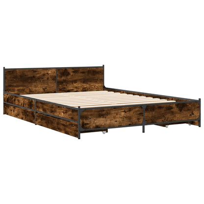 Bedframe met lades bewerkt hout gerookt eikenkleurig 135x190 cm