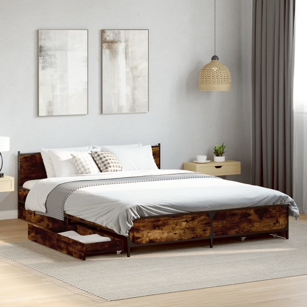 Bedframe met lades bewerkt hout gerookt eikenkleurig 135x190 cm