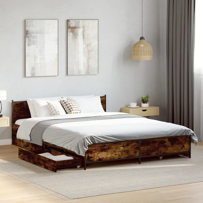 Bedframe met lades bewerkt hout gerookt eikenkleurig 135x190 cm