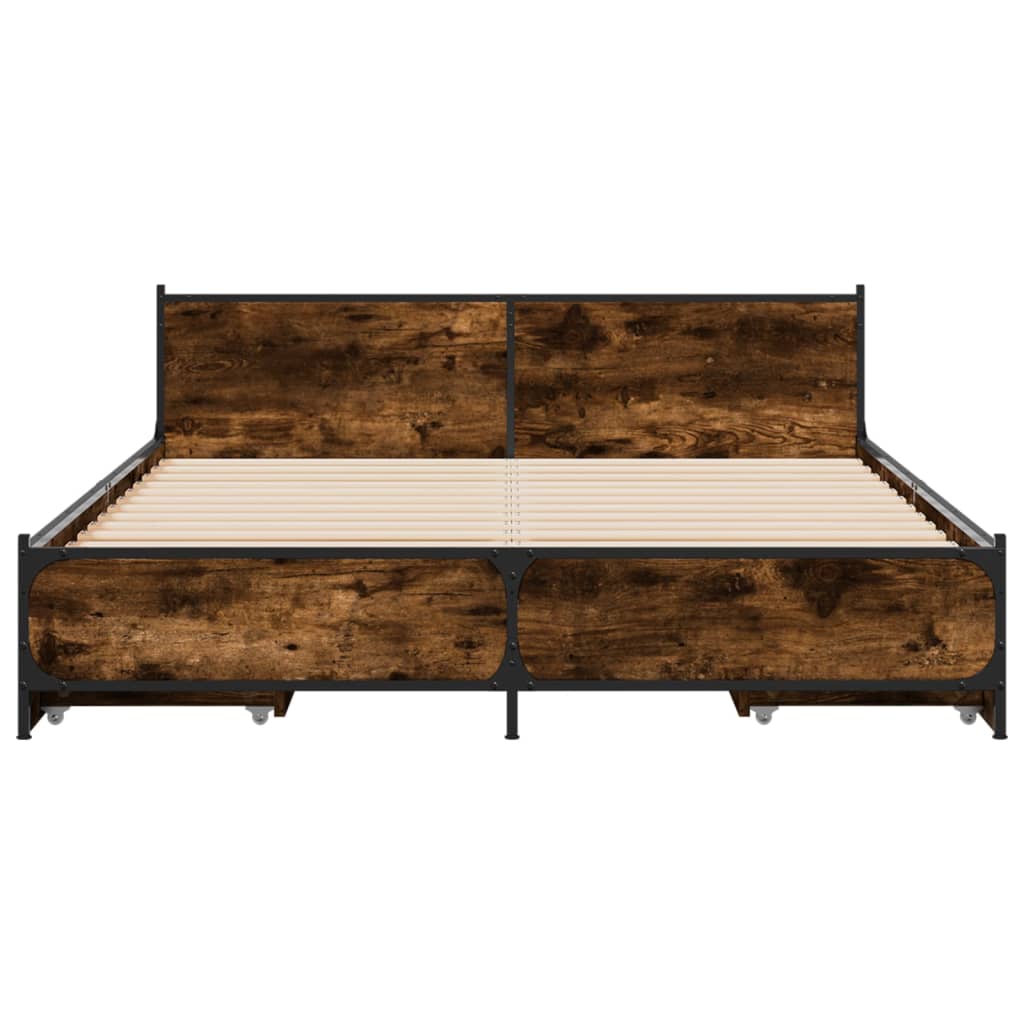 Bedframe met lades bewerkt hout gerookt eikenkleurig 135x190 cm