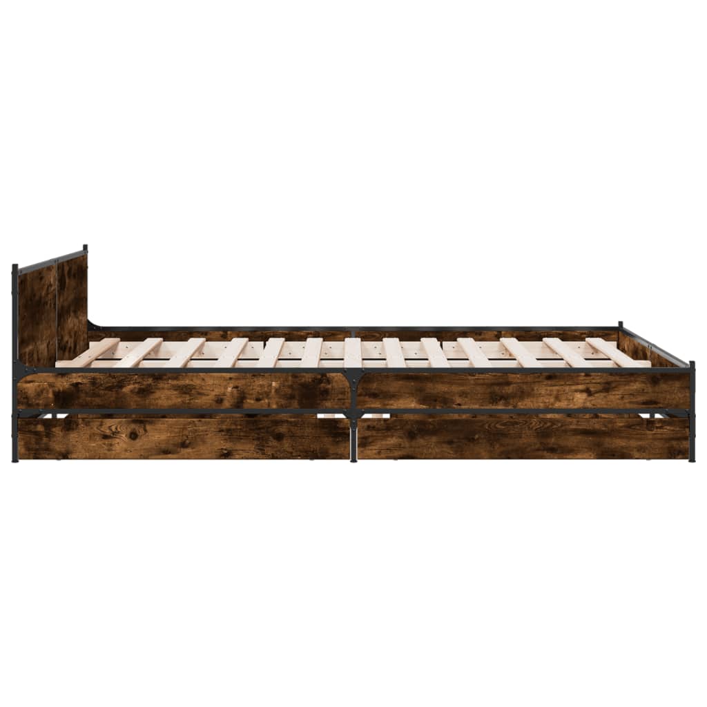 Bedframe met lades bewerkt hout gerookt eikenkleurig 135x190 cm