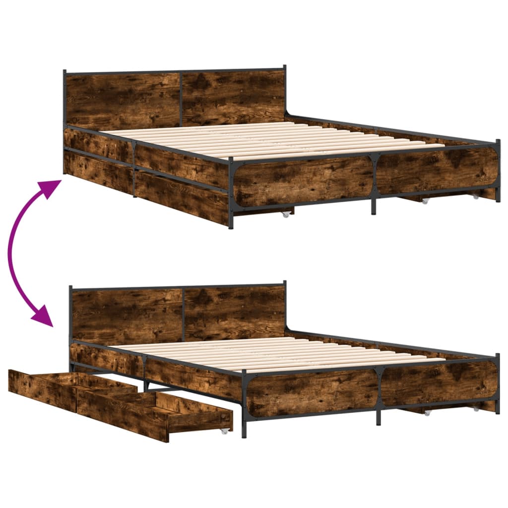 Bedframe met lades bewerkt hout gerookt eikenkleurig 135x190 cm