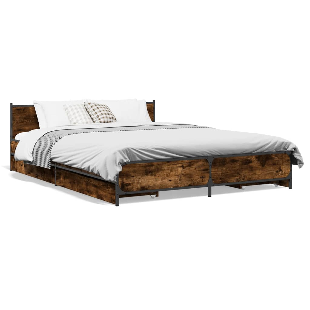 Bedframe met lades bewerkt hout gerookt eikenkleurig 135x190 cm