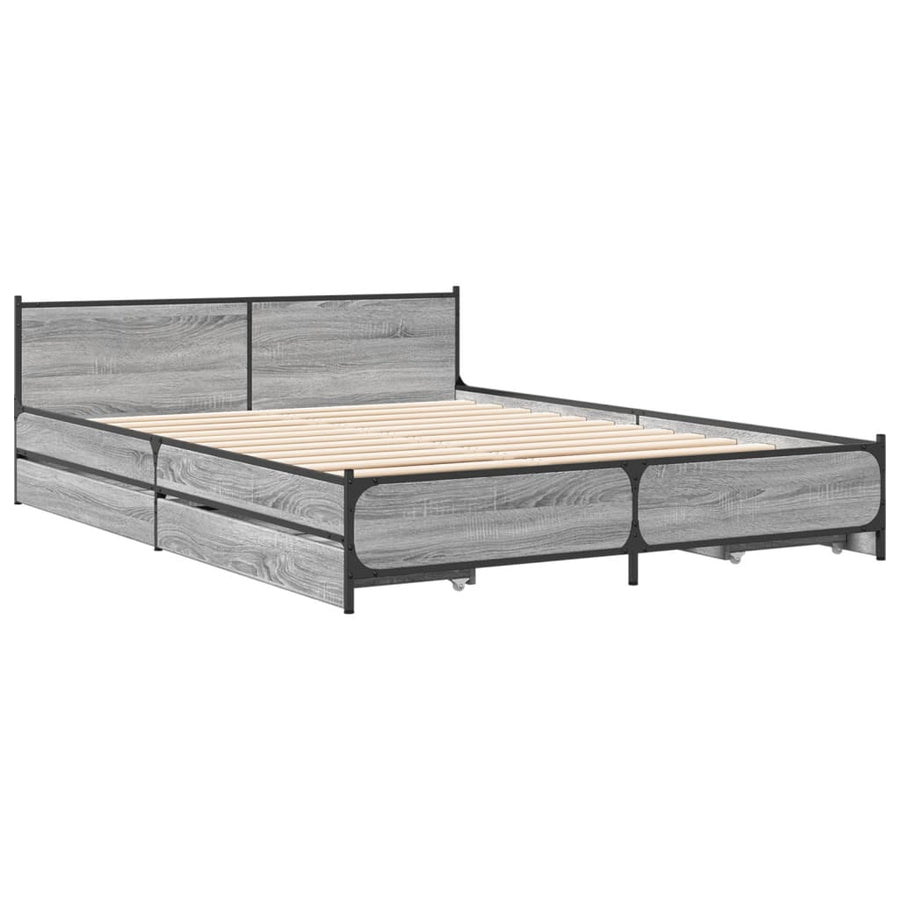 Bedframe met lades bewerkt hout grijs sonoma eiken 135x190 cm