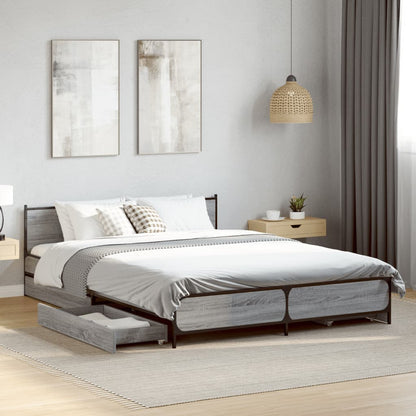 Bedframe met lades bewerkt hout grijs sonoma eiken 135x190 cm