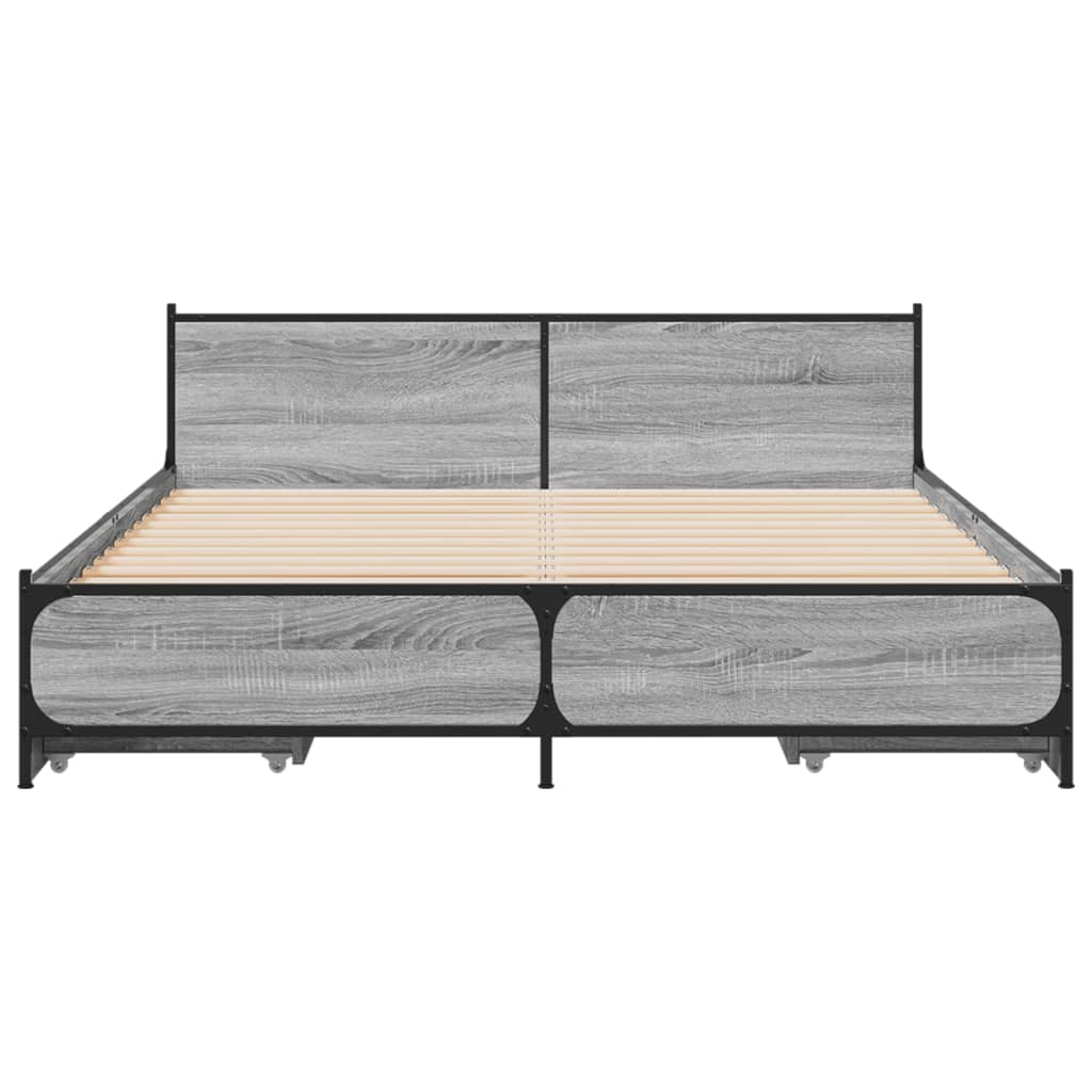 Bedframe met lades bewerkt hout grijs sonoma eiken 135x190 cm