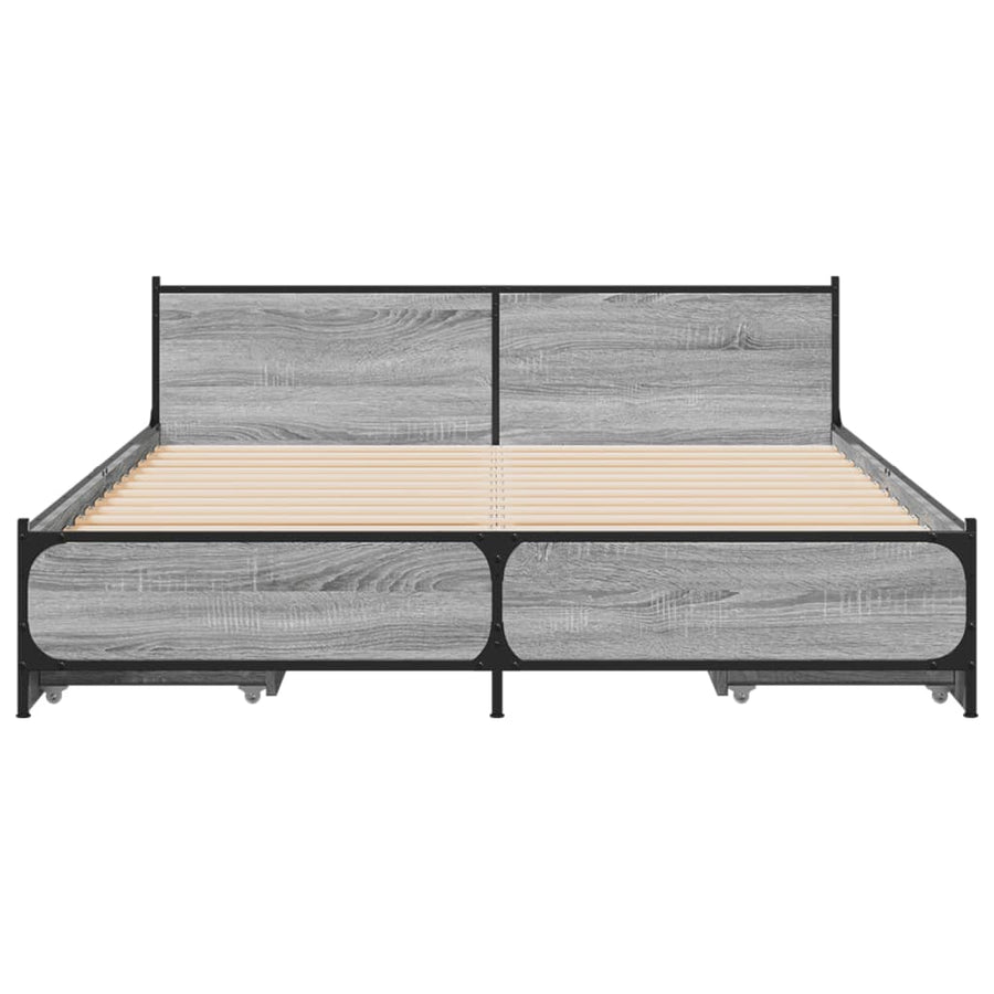 Bedframe met lades bewerkt hout grijs sonoma eiken 135x190 cm
