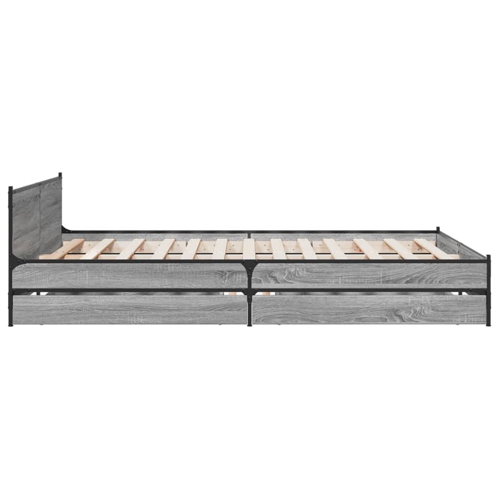 Bedframe met lades bewerkt hout grijs sonoma eiken 135x190 cm