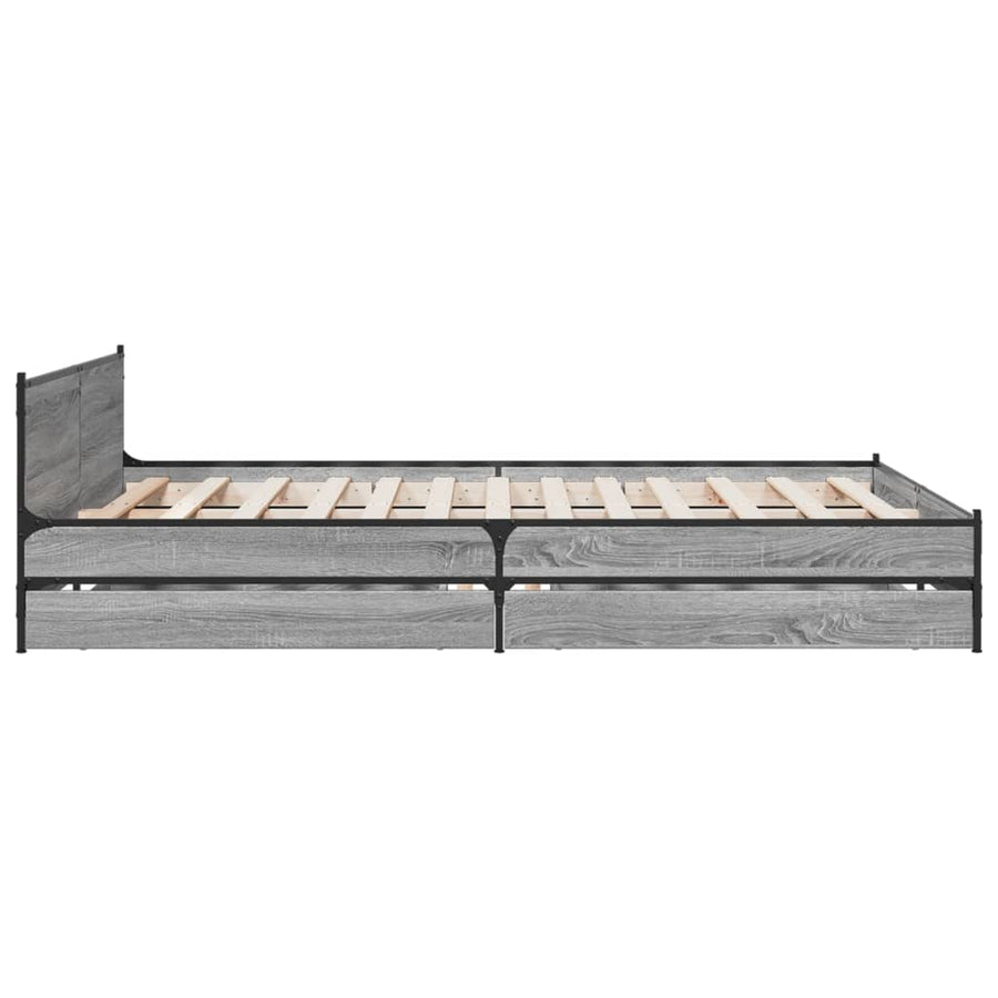 Bedframe met lades bewerkt hout grijs sonoma eiken 135x190 cm