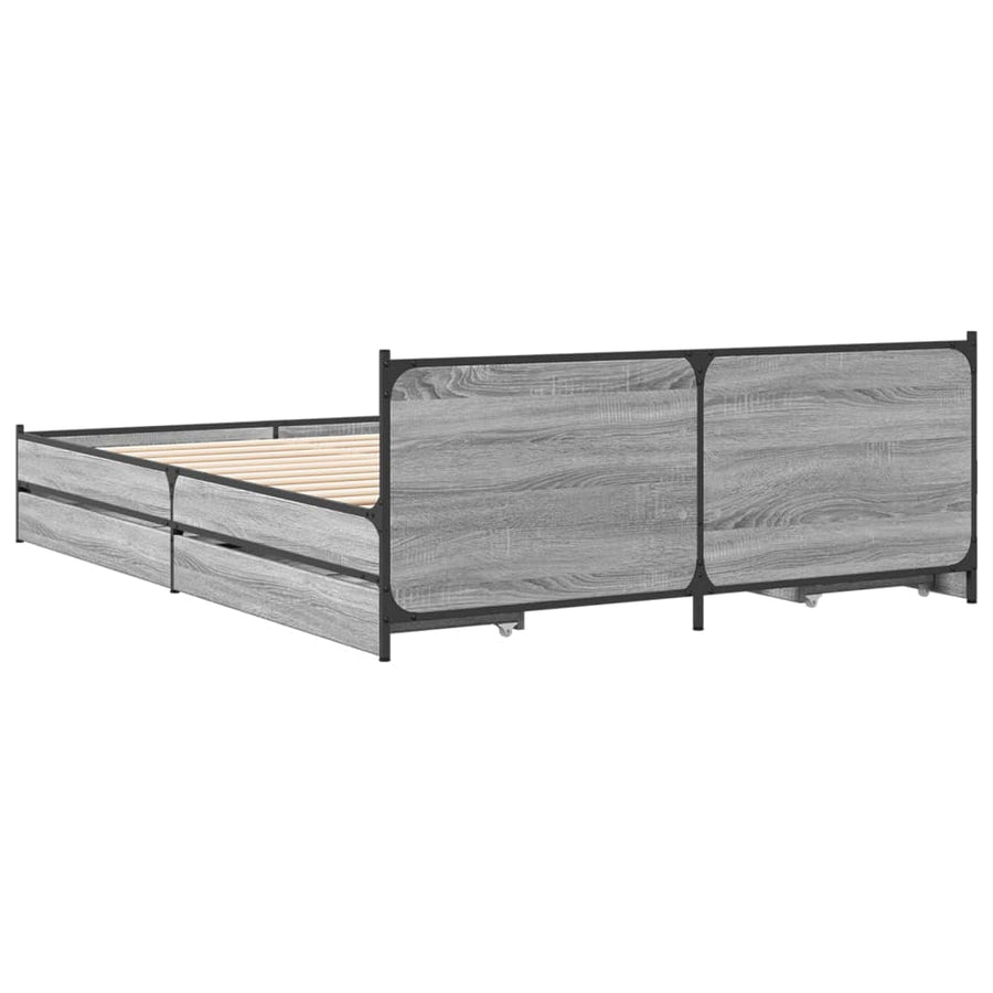 Bedframe met lades bewerkt hout grijs sonoma eiken 135x190 cm